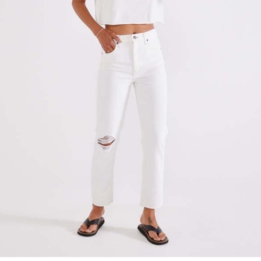 Etica Finn Slim Straight Jeans‎ Womens 27 White Excellent Distressed High Rise